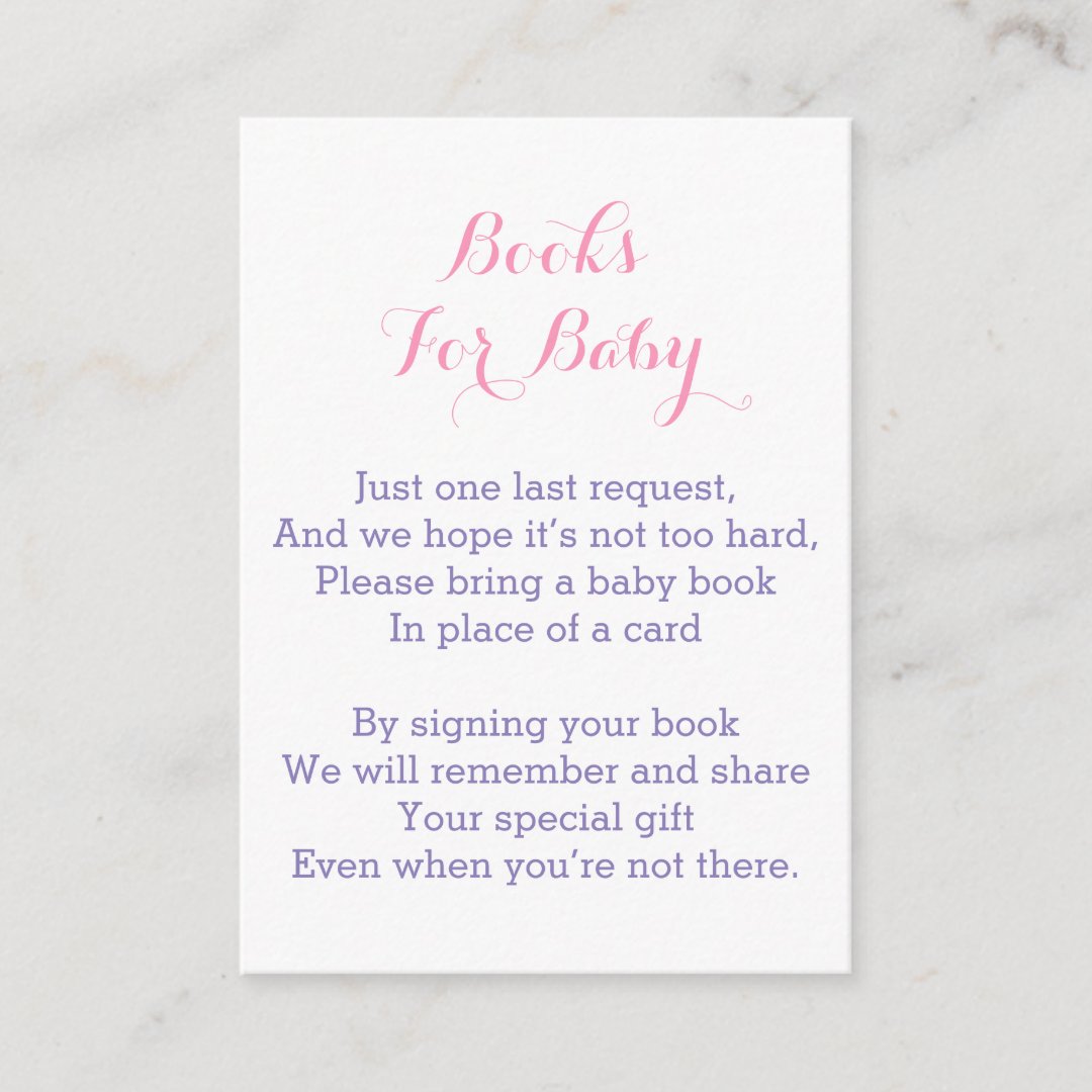 Pink Floral Books For Baby Shower Party Enclosure Card | Zazzle