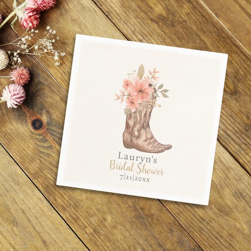 Pink Floral Boots Cowgirl Bridal Shower Napkin