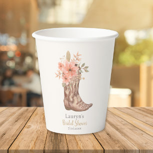 Pink Floral Boots Cowgirl Bridal Shower Paper Cups