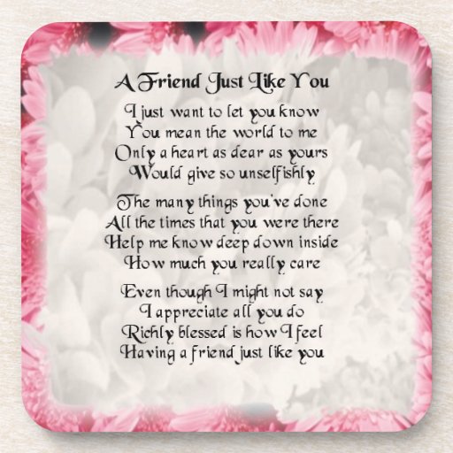 Pink Floral Border - Friend Poem Coaster | Zazzle