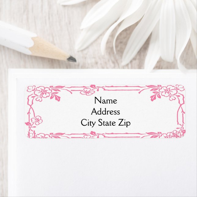 Pink floral border label (Insitu)