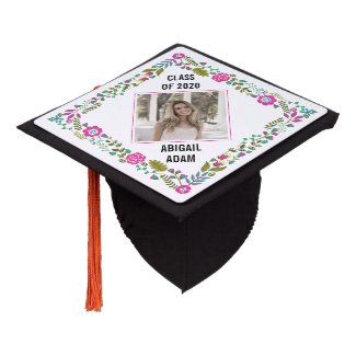 Pink floral border, photo Class of 2020 graduation Graduation Cap Topper