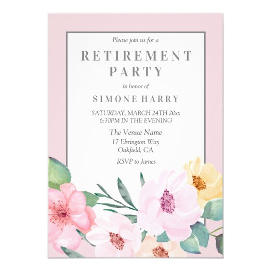 Pink Floral Border Retirement Party Invitation | Zazzle.com