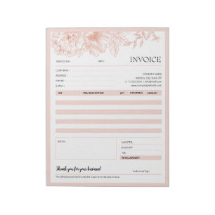 Pink Floral Border Small Business Invoice Template Notepad