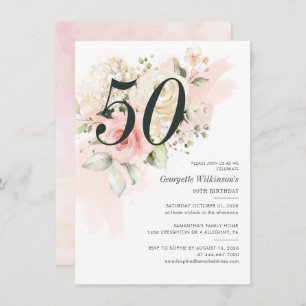 Pink Floral Botanical 50th Birthday Party Invitation