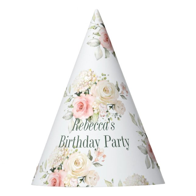Pink Floral Botanical 75th Birthday Party Hat (Front)