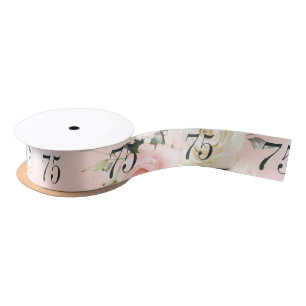 Pink Floral Botanical 75th Birthday Party Satin Ribbon