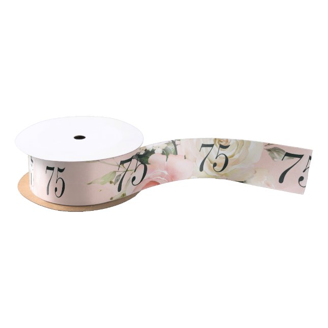 Pink Floral Botanical 75th Birthday Party Satin Ribbon (Spool)