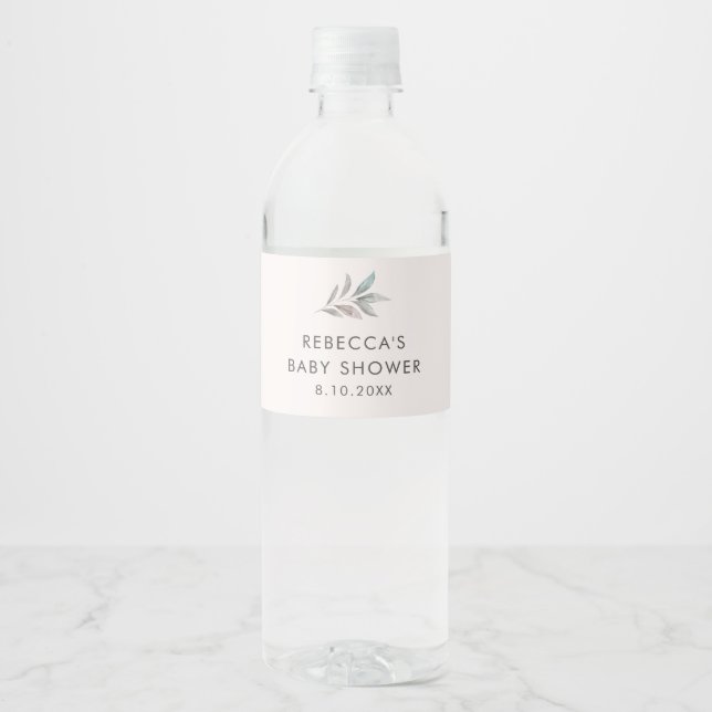 Pink Floral Botanical Baby Shower Water Bottle Label (Front)
