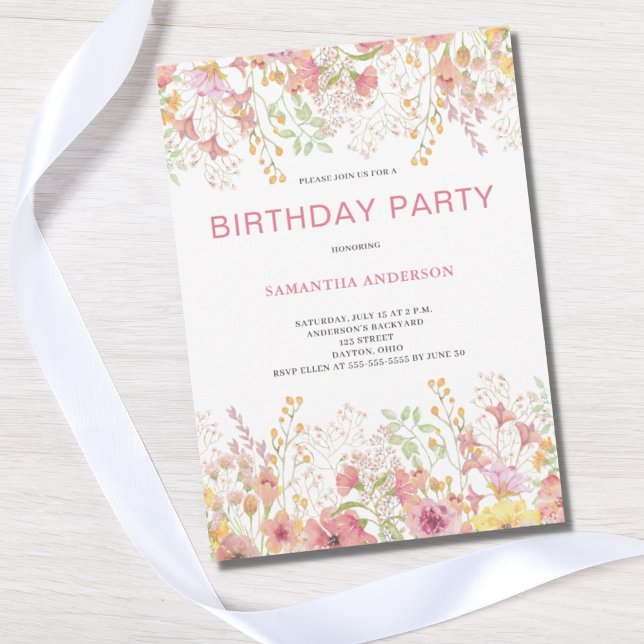 Pink Floral Botanical Birthday  Invitation (Creator Uploaded)
