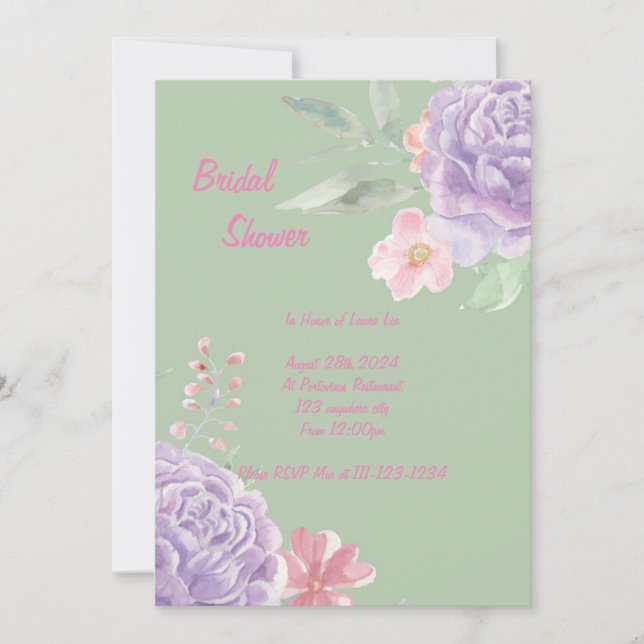 Pink Floral Botanical bridal shower invitation  (Front)