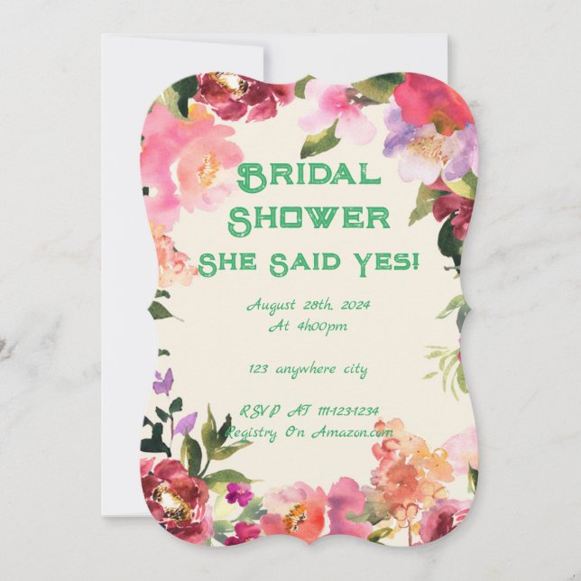 Pink floral Botanical bridal shower invitation (Front)