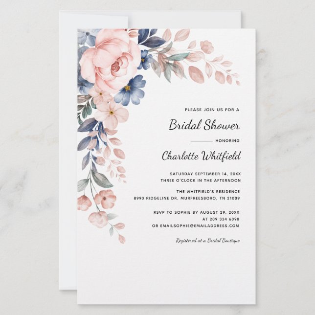Pink Floral Botanical Bridal Shower Invitation (Front)