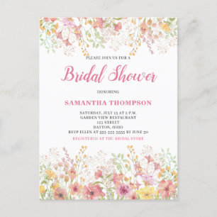 Pink Floral Botanical Bridal Shower Invitation Postcard