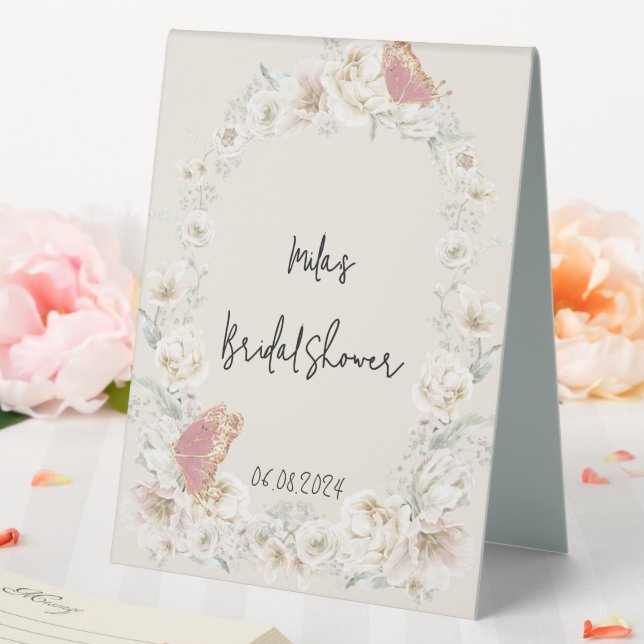 pink floral botanical bridal shower table tent (In SItu (Wedding))