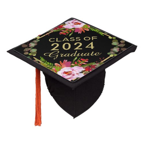 Pink Floral Botanical CLASS OF 2024 Graduate  Graduation Cap Topper