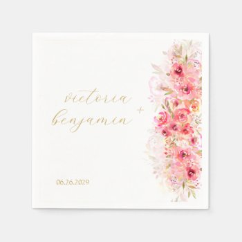 Pink Floral Botanical Garden Colorful Wedding Napkins by rusticwedding at Zazzle
