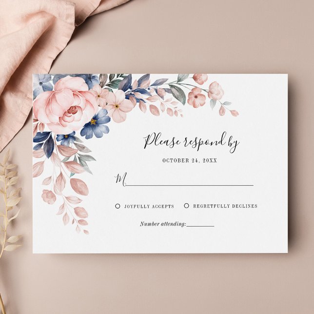 Pink Floral Botanical Greenery Foliage Wedding RSVP Card (Floral Pink Watercolor Wedding RSVP Enclosure Card)