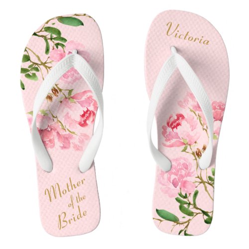 Pink Floral Botanical Mother of Bride Wedding Flip Flops