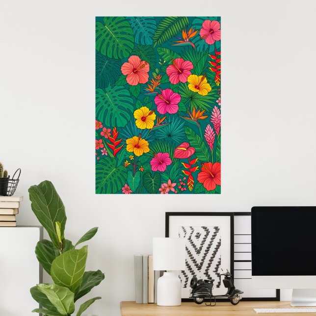 Pink Floral Botanical Pattern Poster (Home Office)