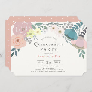 Pink Floral Botanical Quinceañera Invitation
