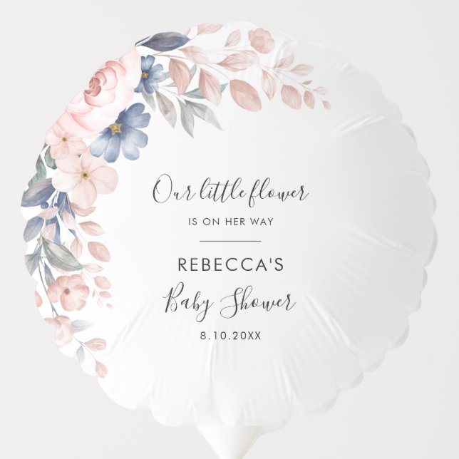 Pink Floral Botanical Script Baby Shower Balloon (Front)