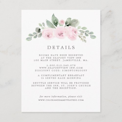 Pink Floral Botanical Wedding Guest Details Enclosure Card