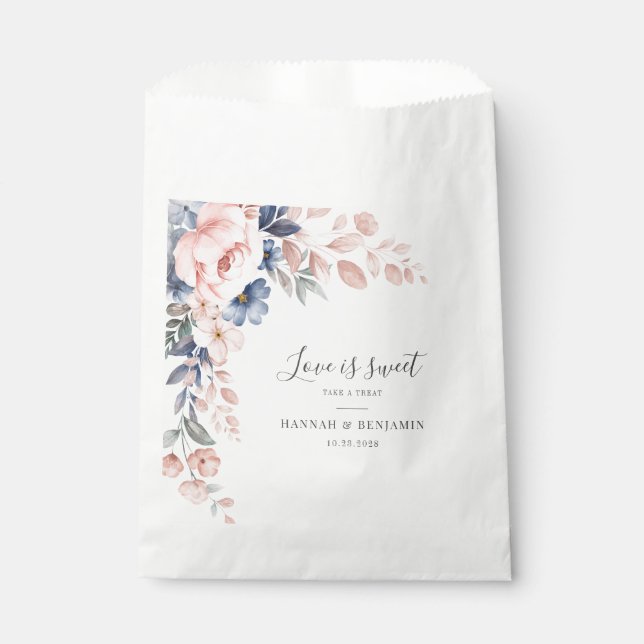 Pink Floral Botanical Wedding Reception Favor Bag (Front)