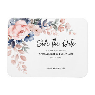 Pink Floral Botanical Wedding Save the Date Magnet