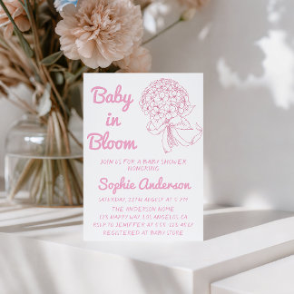 Pink Floral Bouquet Baby in Bloom Baby Shower  Invitation