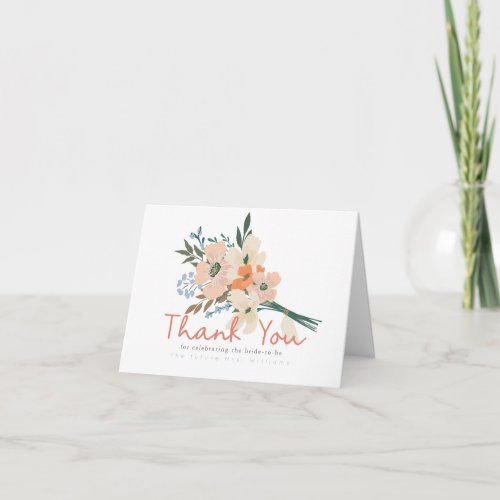 Pink Floral Bouquet Bridal Shower Thank You Card
