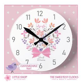 Pink Floral Bouquet Customized Girls Nursery Round Clock