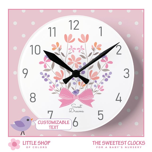 Pink Floral Bouquet Customized Girls Nursery Round Clock (Creator Uploaded)