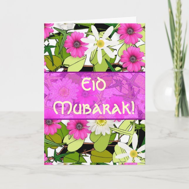 Pink floral bouquet Eid Mubarak Holiday Card (Front)