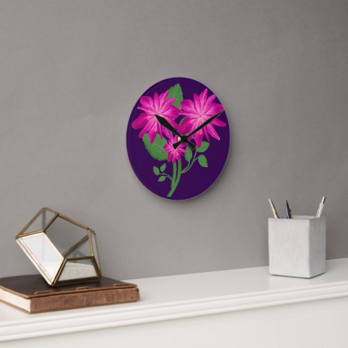 Pink Floral Bouquet Illustration | Hand Drawn  Round Clock