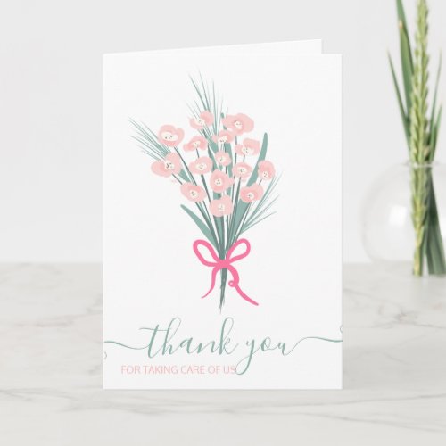 Pink floral bouquet nurse thank you card