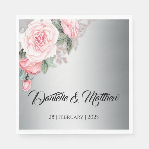 Pink Floral Bouquet on Luxurious Silver Wedding