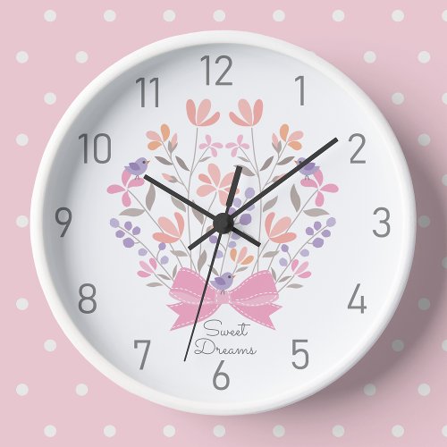 Pink Floral Bouquet Personalized Girls Nursery Clock