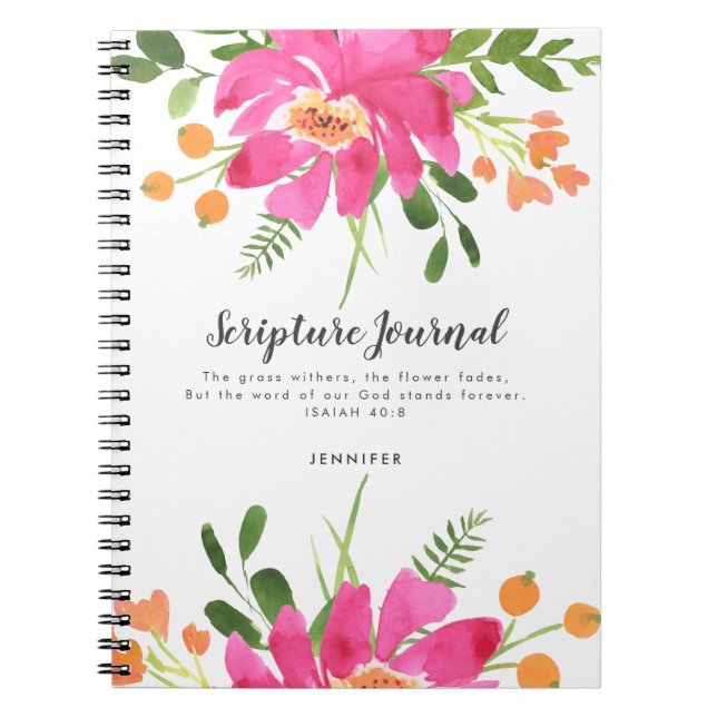 Pink Floral Bouquet Personalized Scripture Journal (Front)