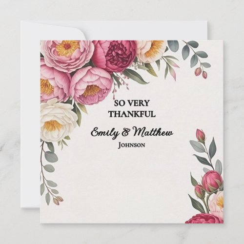 Pink Floral Bouquet Thank You Card