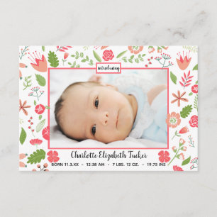 Pink Floral Bouquets - 3x5 Birth Announcement