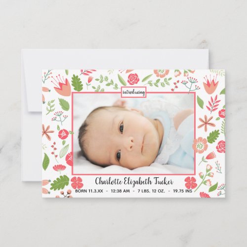 Pink Floral Bouquets _ 3x5 Birth Announcement