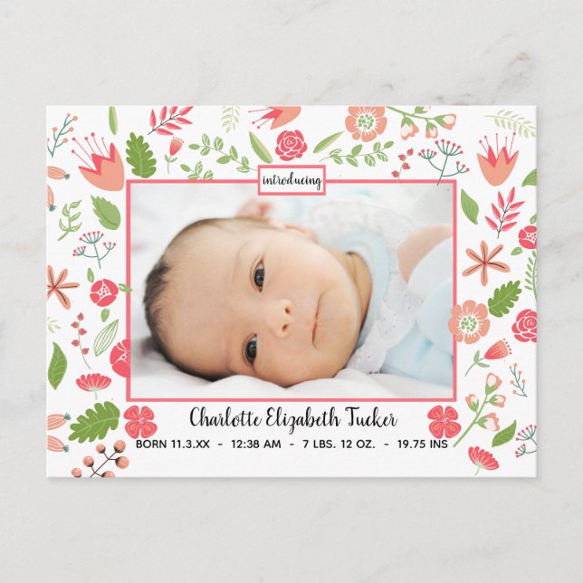Pink Floral Bouquets - Birth Announcement Postcard (Front)