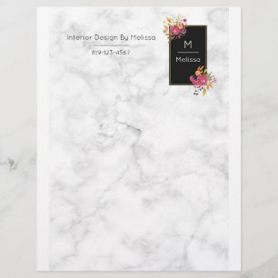 Pink Floral Bouquets on a White Marble Image Letterhead