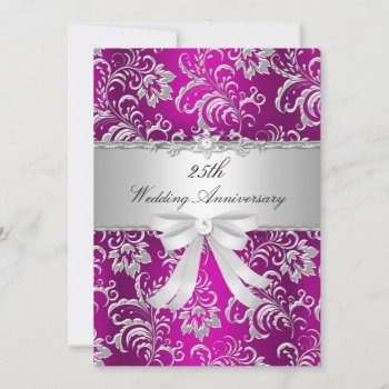 Pink Floral & Bow 25th Wedding Anniversary Invite by ExclusiveZazzle at Zazzle