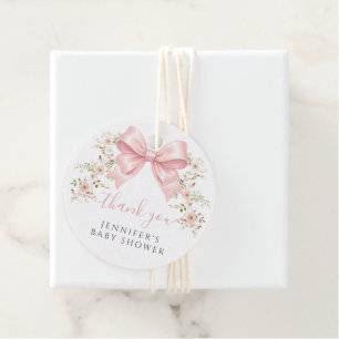Pink Floral Bow Baby Girl Shower Thank you Favor Tags