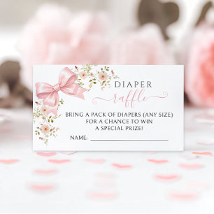Pink Floral Bow Baby in Bloom Shower Diaper Raffle Enclosure Card