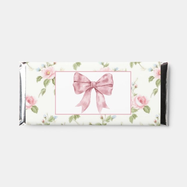 Pink Floral Bow Baby Shower  Hershey Bar Favors (Front)