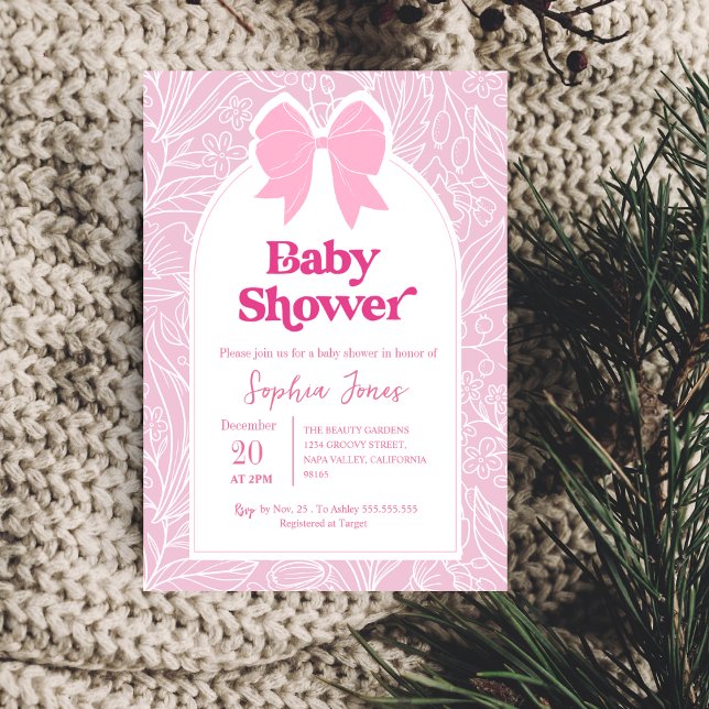 Pink Floral Bow Baby Shower Invitation (Creator Uploaded)
