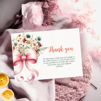 Pink Floral Bow Baby Shower Thank You Card